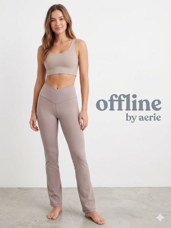 aerie Pants - aerie Offline V-Waist Flare Leggings - Taupe